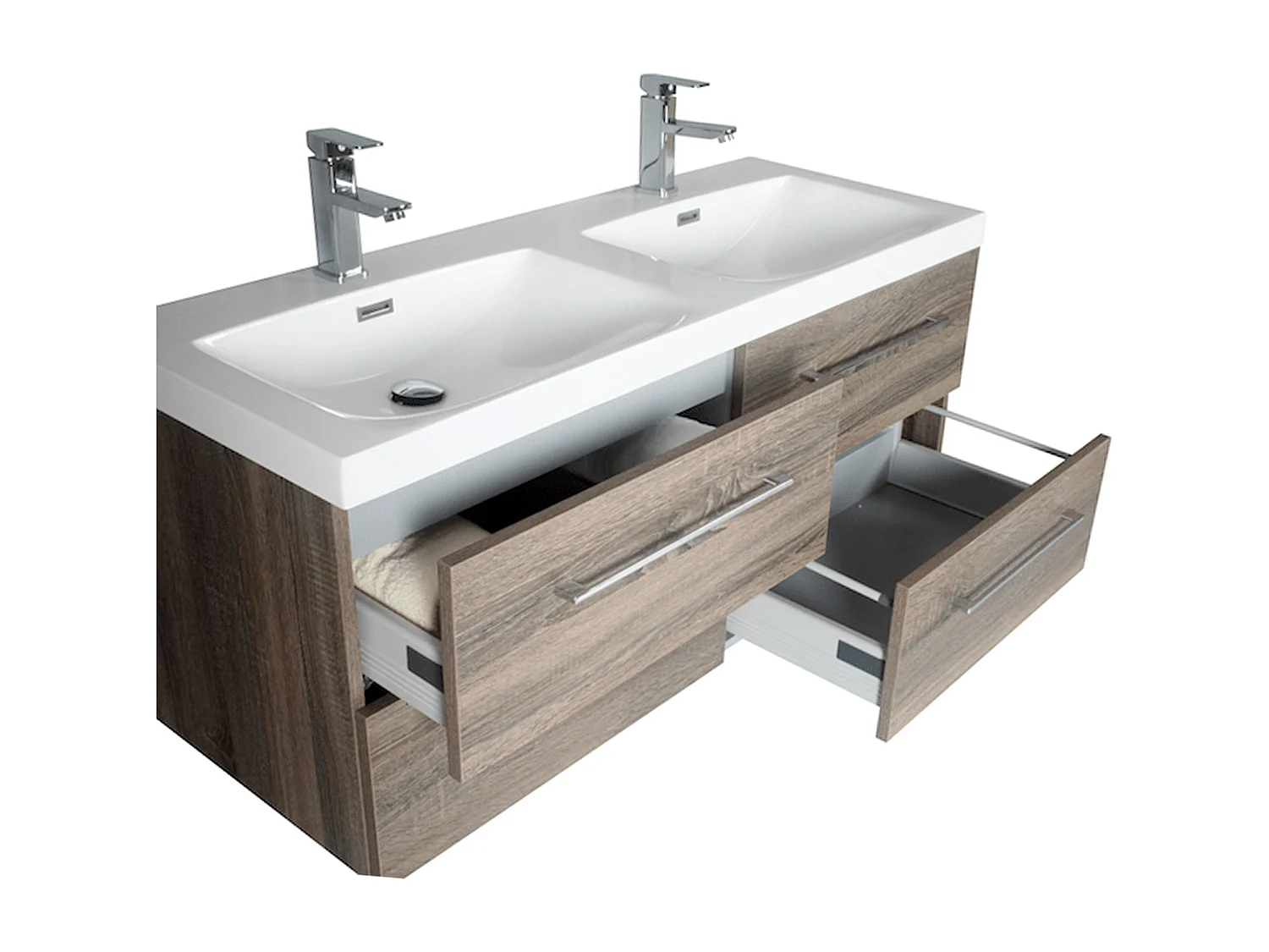 Meuble double vasque 120 cm chêne californien gris Aquasun