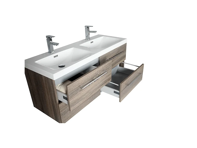 Meuble double vasque 120 cm chêne californien gris Aquasun