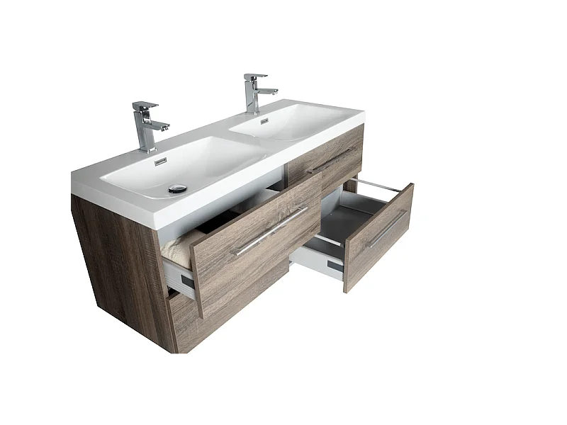 Meuble double vasque 120 cm chêne californien gris Aquasun