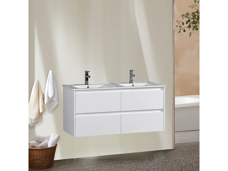Meuble double vasque 120 cm blanc laqué Aquadoli