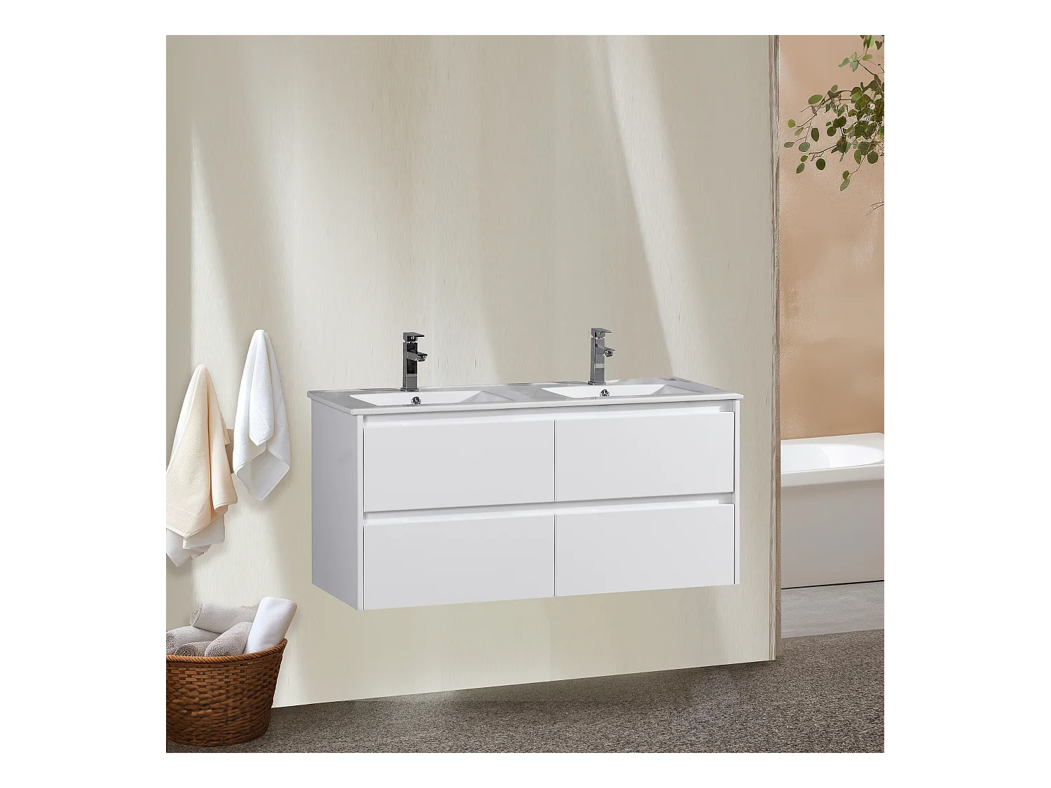 Meuble double vasque 120 cm blanc laqué Aquadoli