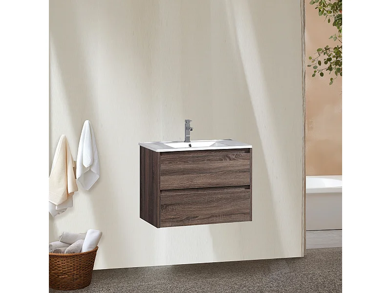 Meuble avec vasque 80 cm chêne californien brun Aquadoli