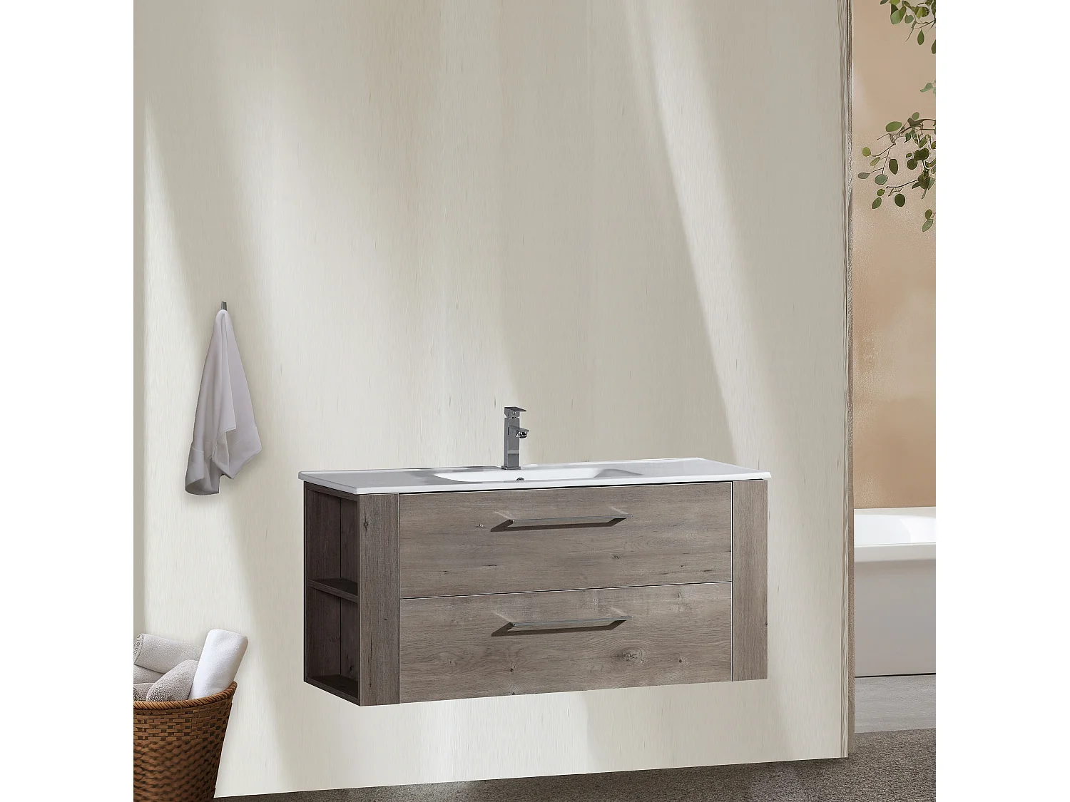 Meuble avec vasque 120 cm chêne brun Aquanoma
