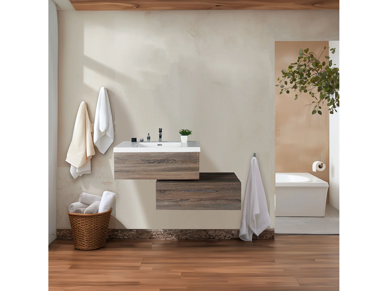 Meuble avec vasque 90 cm chêne californien gris Aquasun