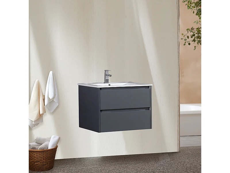 Meuble avec vasque 100 cm gris laqué Aquadoli