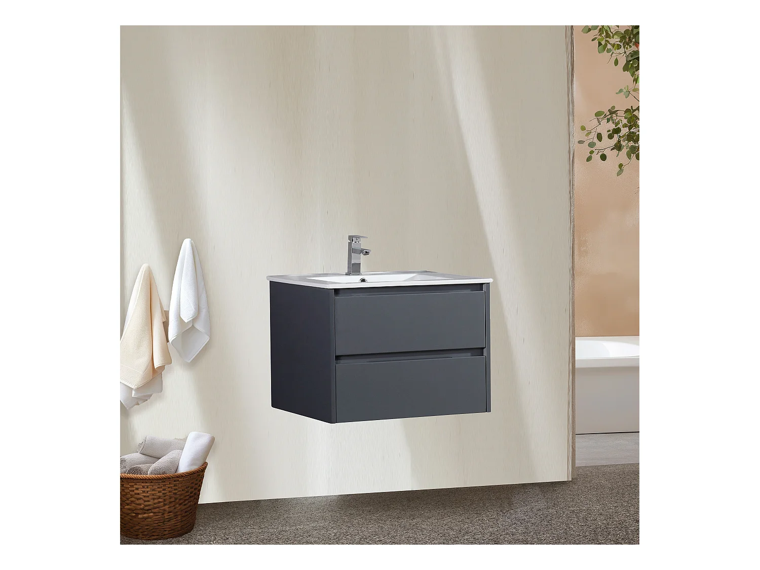 Meuble avec vasque 100 cm gris laqué Aquadoli