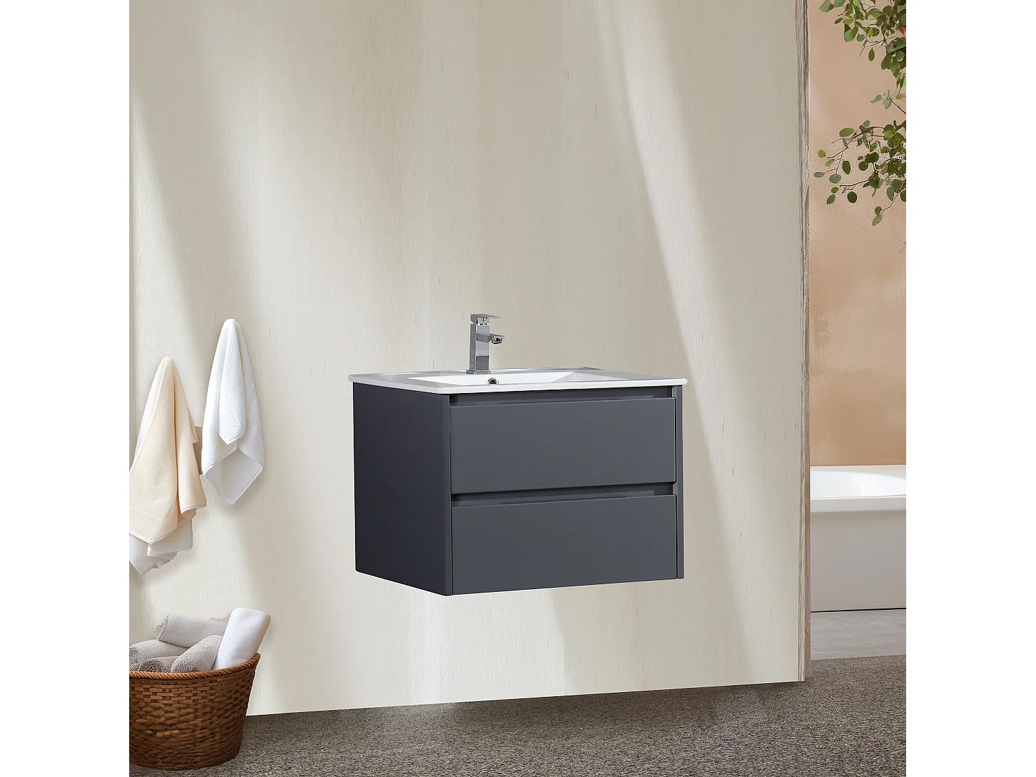 Meuble avec vasque 100 cm gris laqué Aquadoli