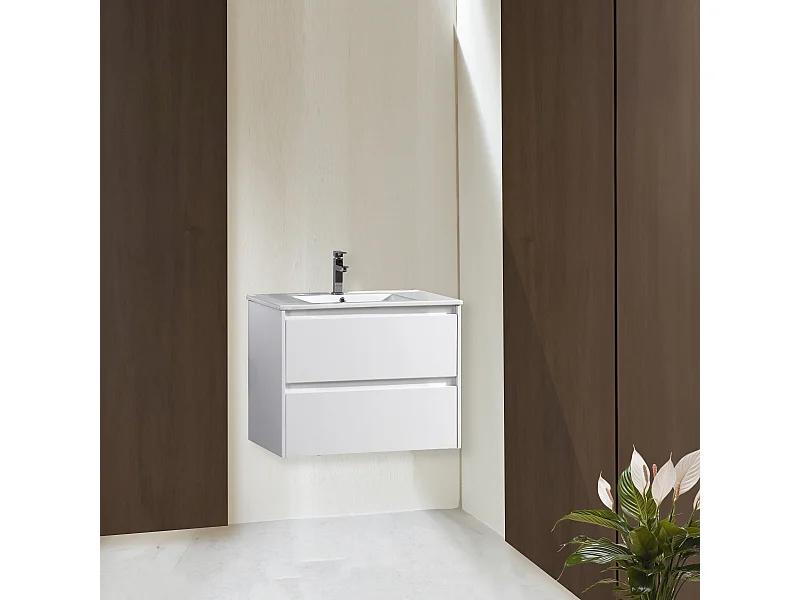 Meuble avec vasque 60 cm blanc laqué Aquadoli