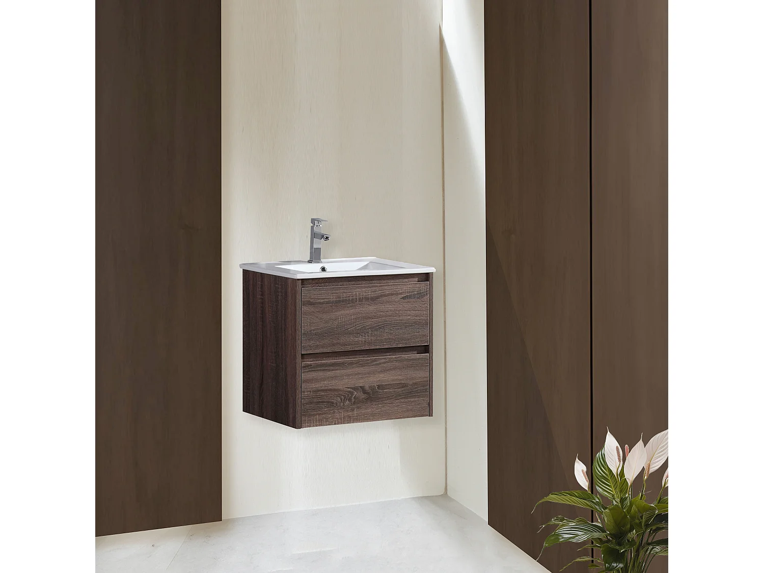 Meuble avec vasque 60 cm chêne californien brun Aquadoli