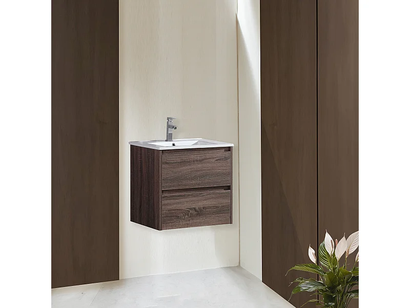 Meuble avec vasque 60 cm chêne californien brun Aquadoli