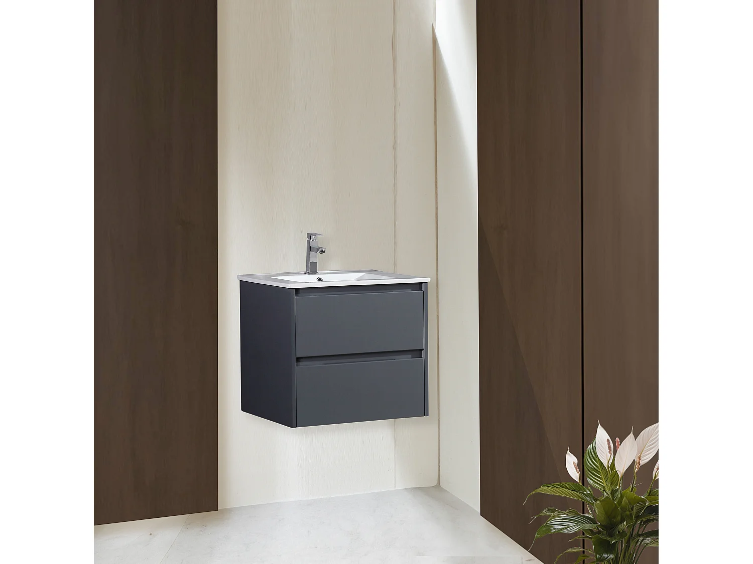 Meuble avec vasque 60 cm gris laqué Aquadoli