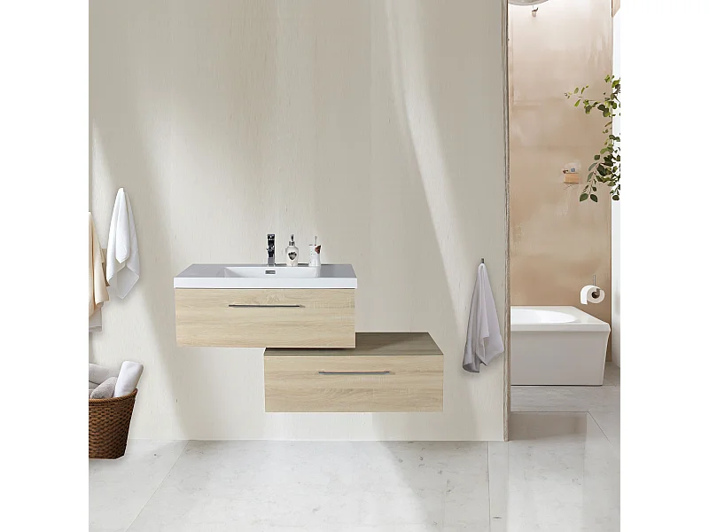 Meuble simple vasque 90 cm chêne californien naturel Aquazur