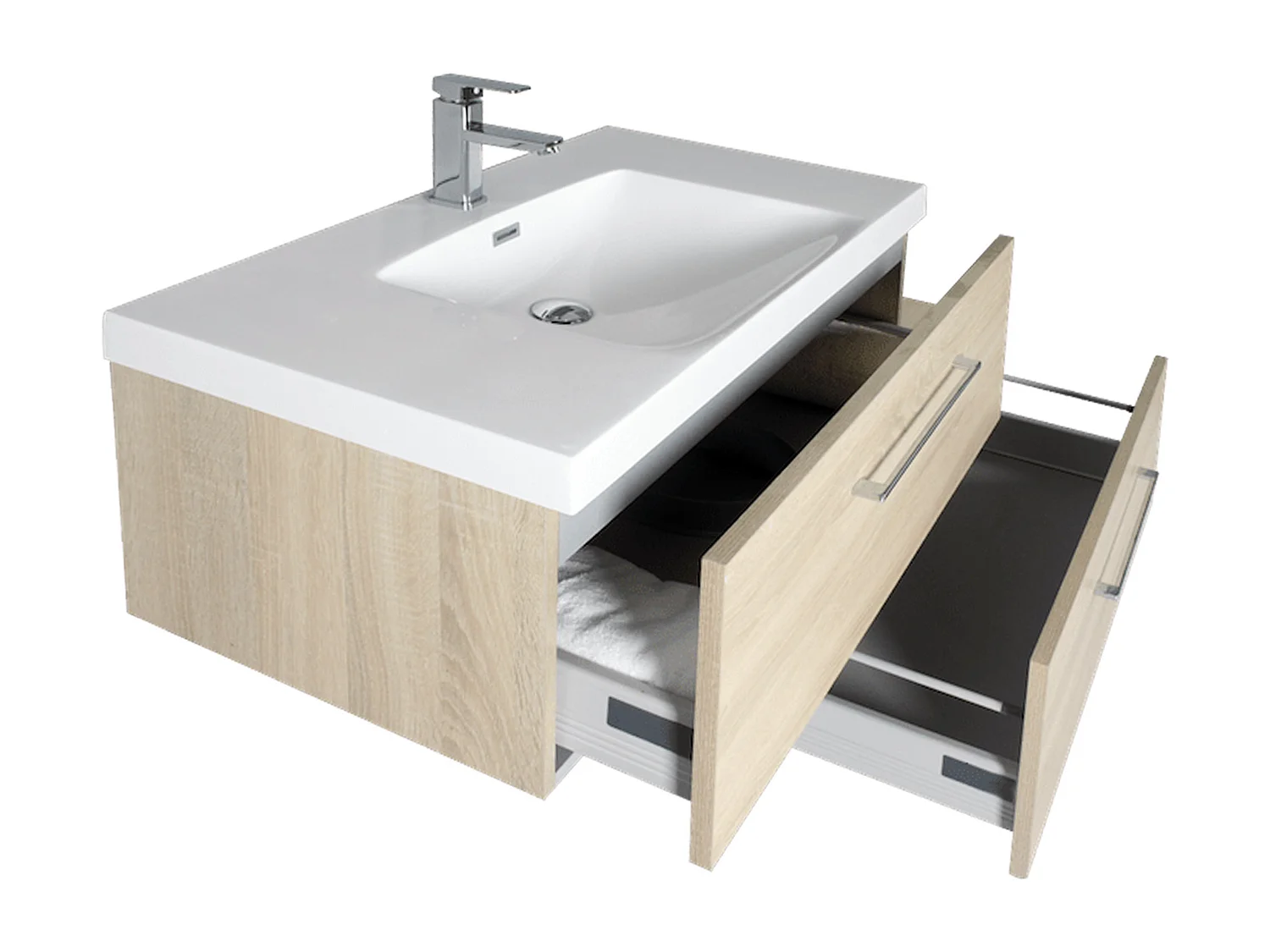 Meuble simple vasque 90 cm chêne californien naturel Aquazur