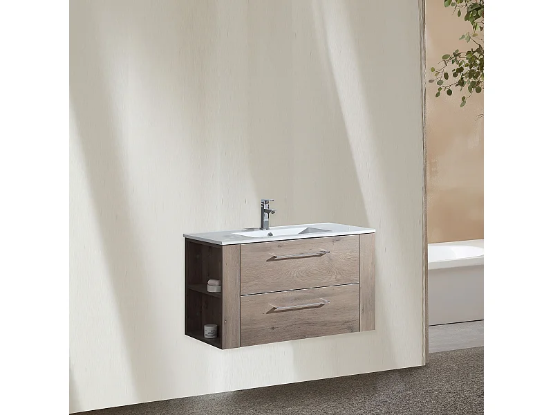 Meuble avec vasque 80 cm chêne brun Aquanoma