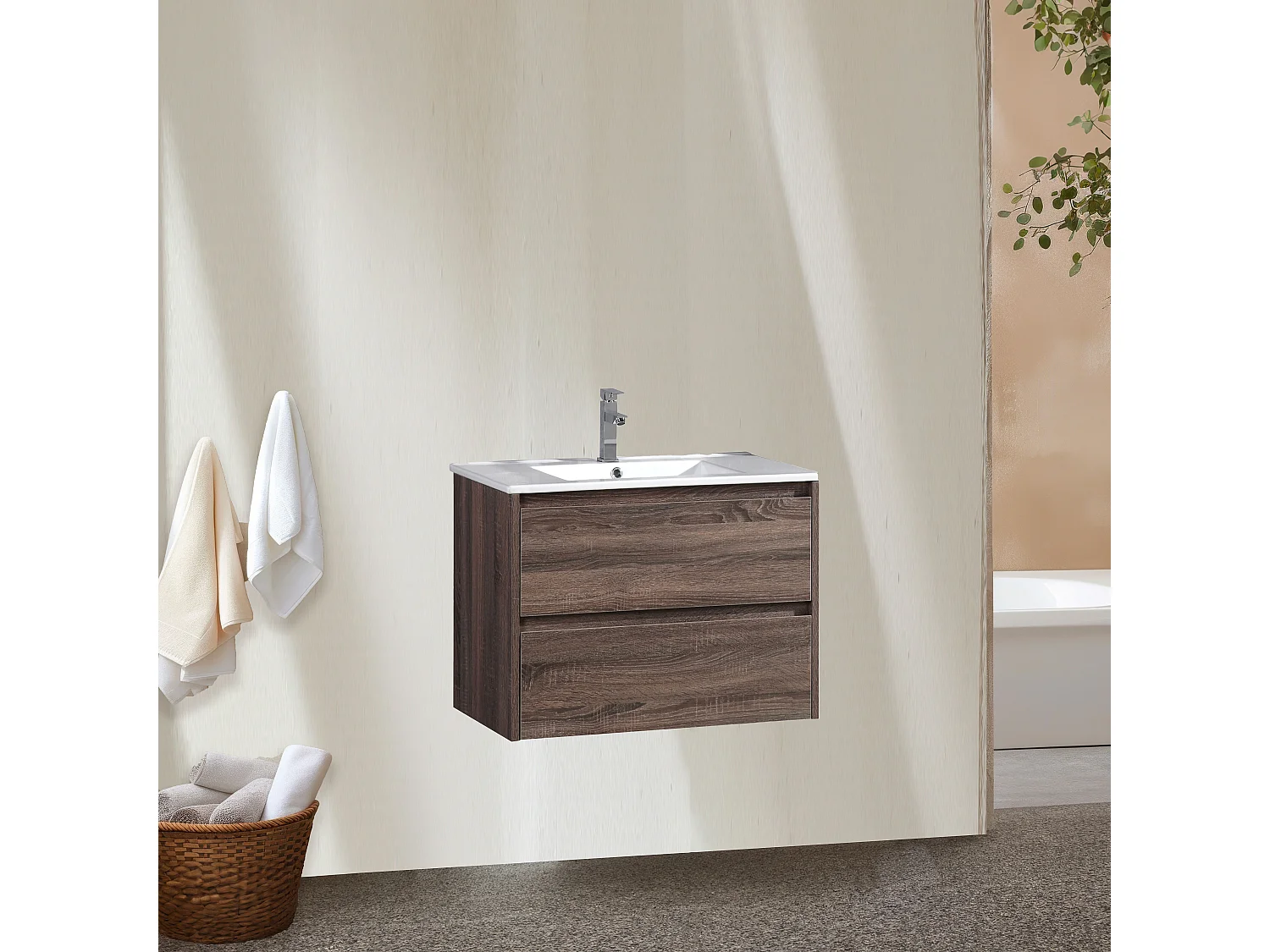 Meuble avec vasque 100 cm chêne californien brun Aquadoli