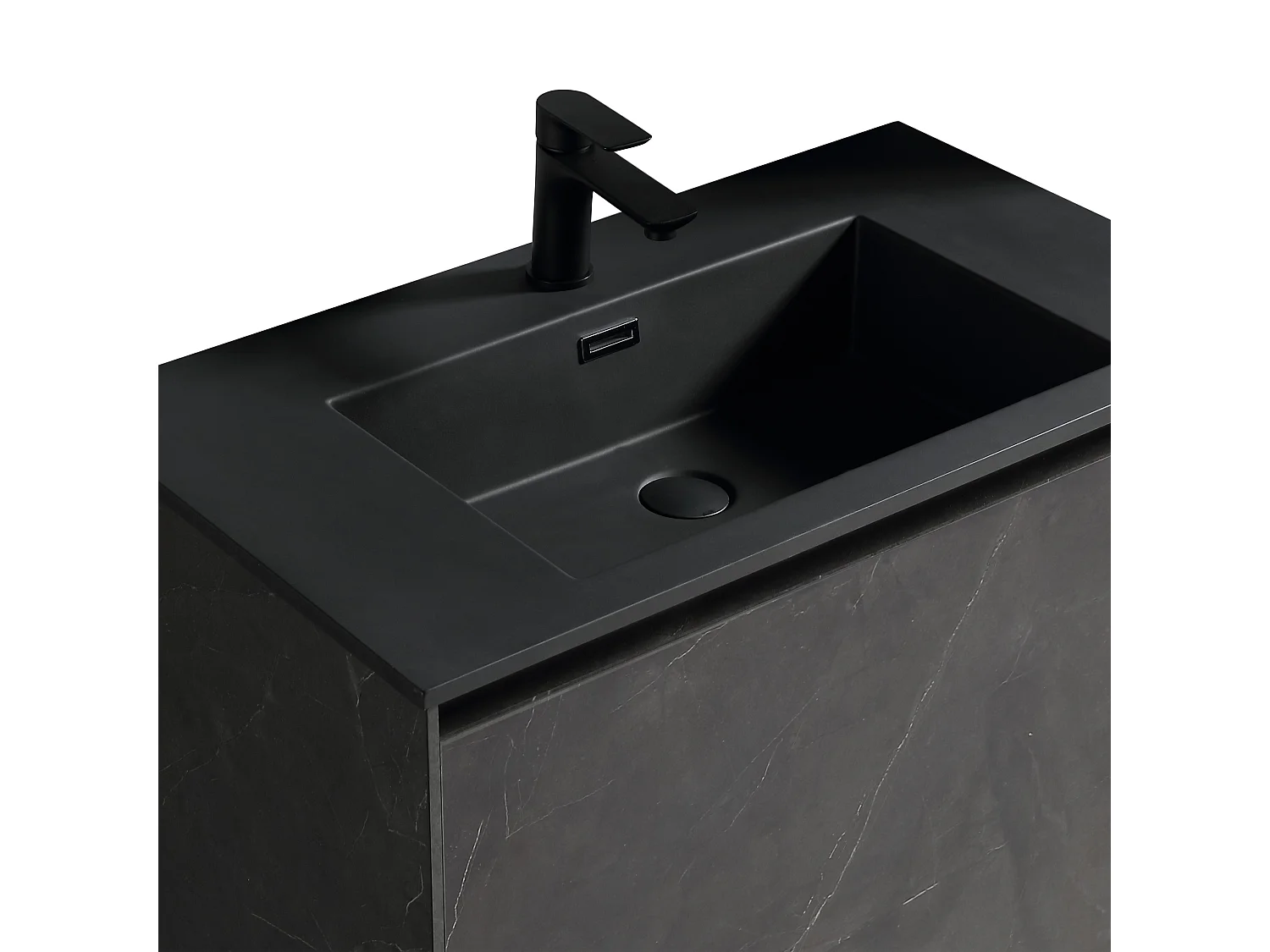 Meuble avec vasque 90 cm noir effet marbre Aquabella