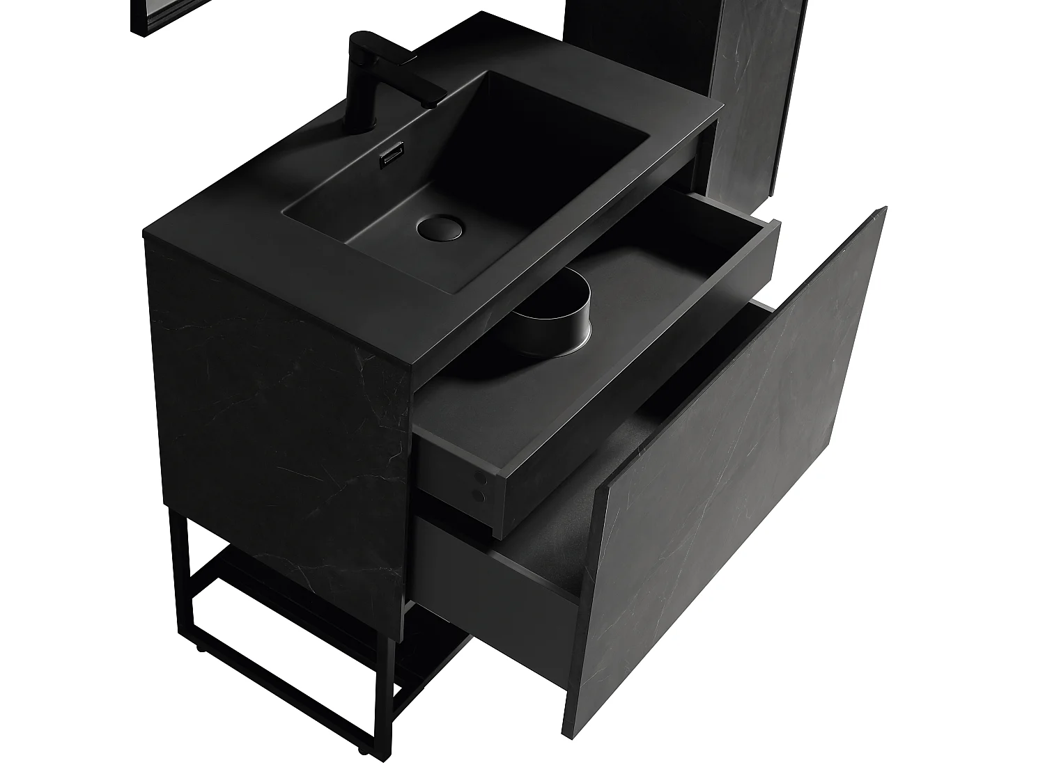 Meuble avec vasque 120 cm noir effet marbre Aquabella