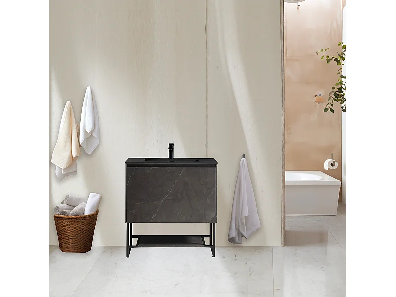 Meuble avec vasque 120 cm noir effet marbre Aquabella