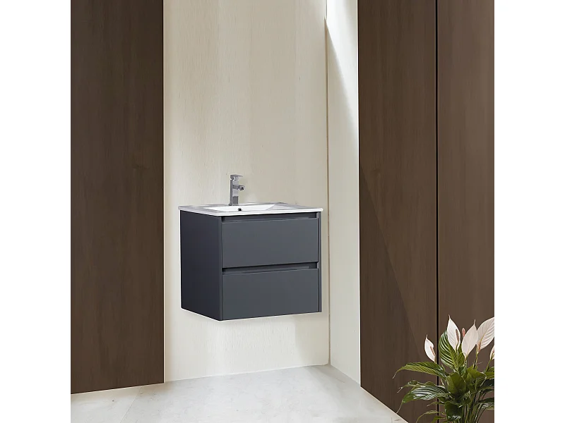 Meuble avec vasque 80 cm gris laqué Aquadoli