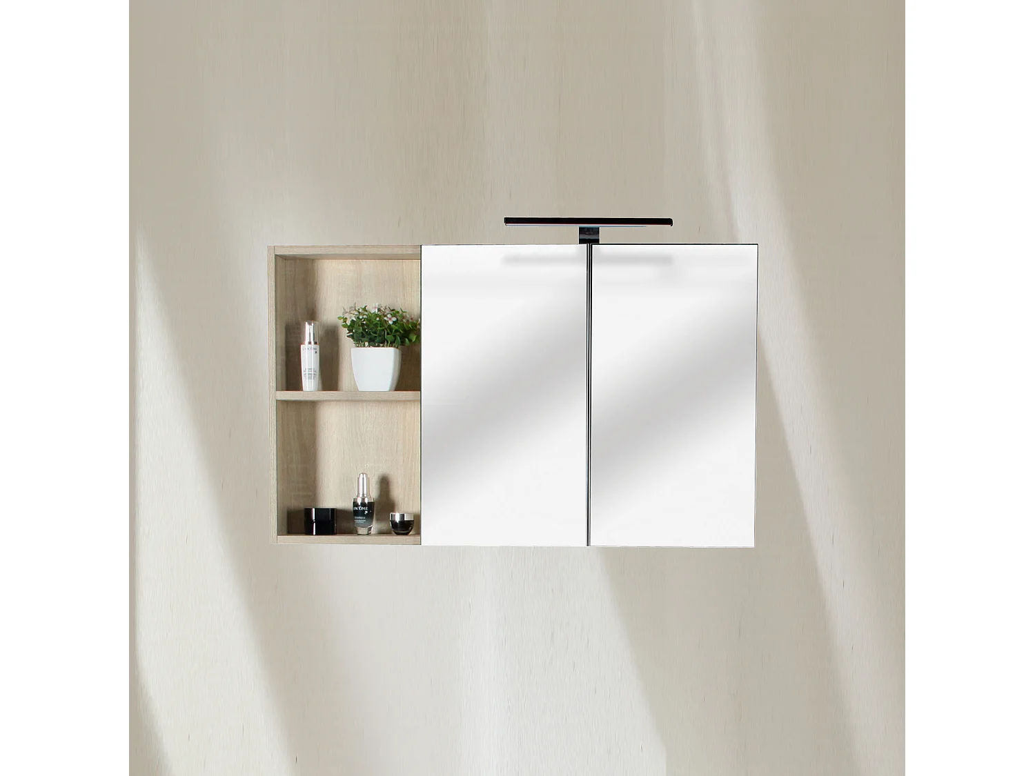 Armoire de toilette avec miroir 90 cm chêne californien naturel Aquazur
