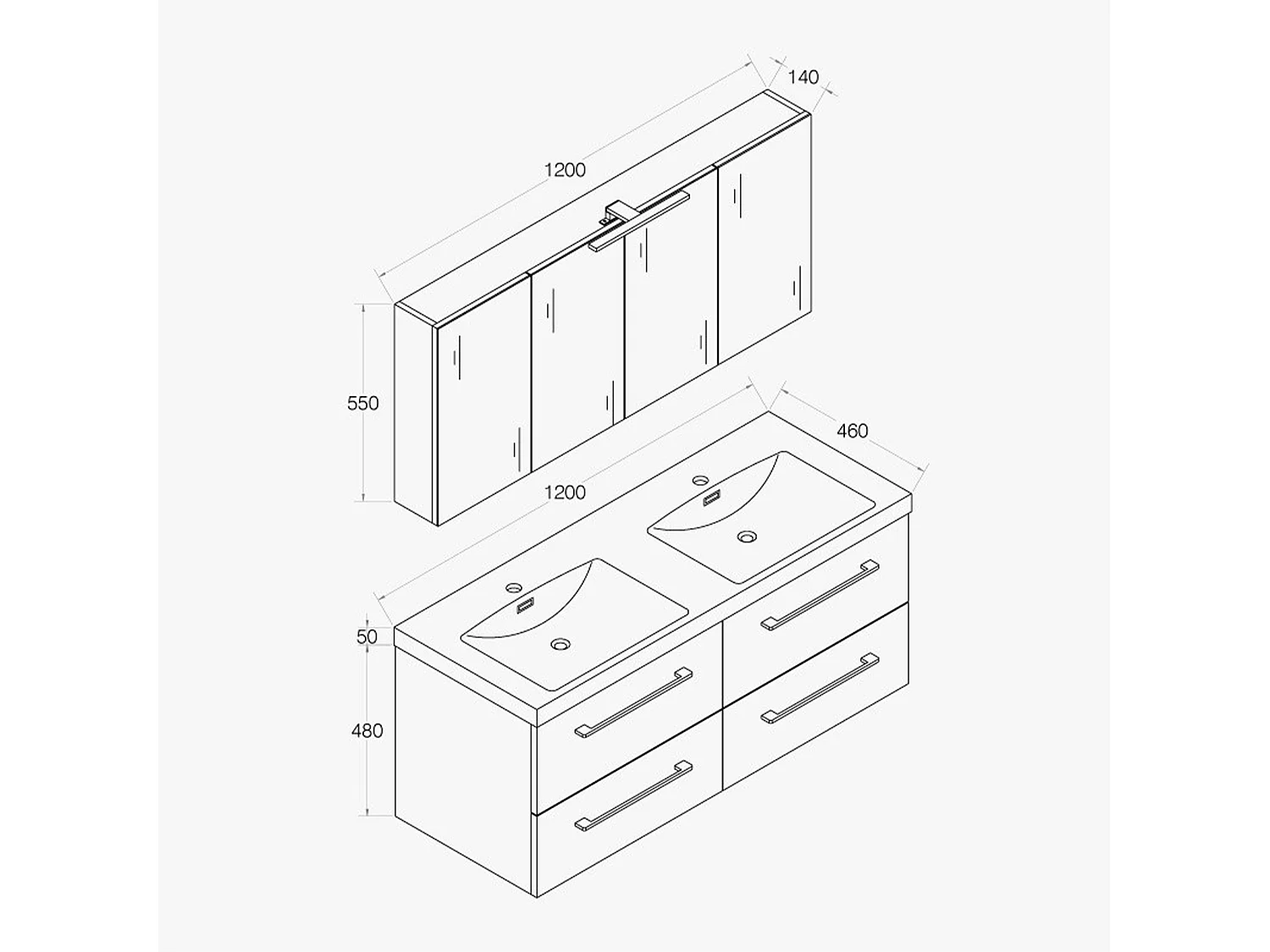Armoire de toilette avec miroir 120 cm chêne californien naturel Aquazur
