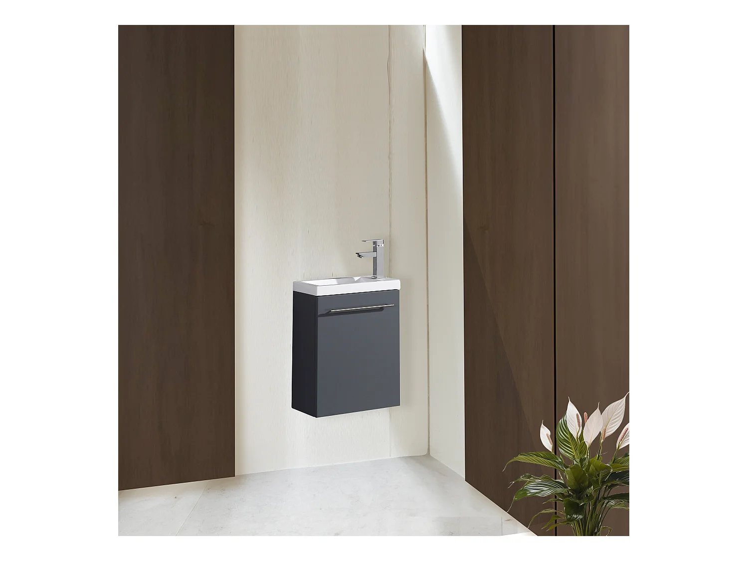 Meuble lave main vasque 40 cm gris laque Aquapixo