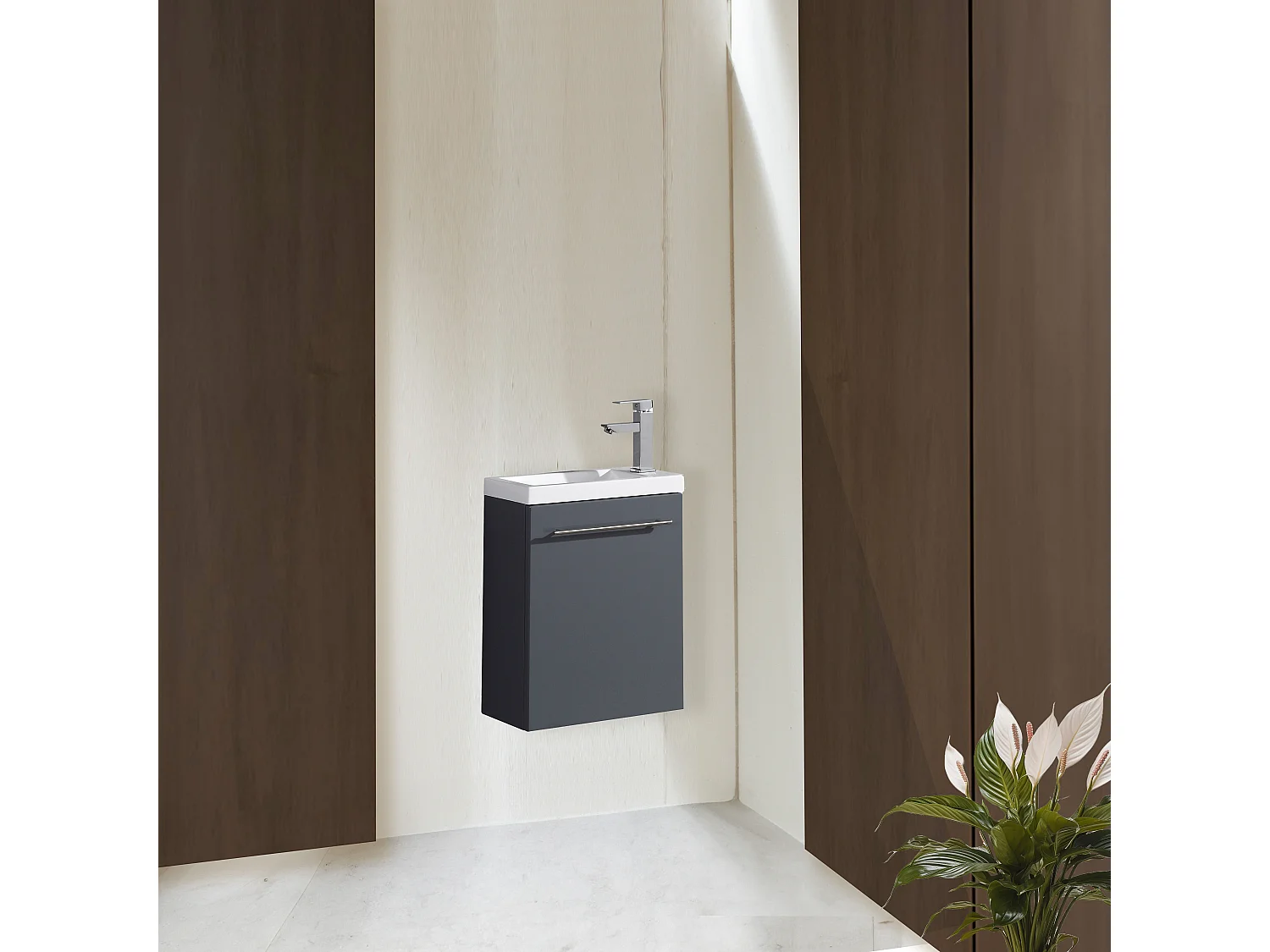 Meuble lave main vasque 40 cm gris laque Aquapixo