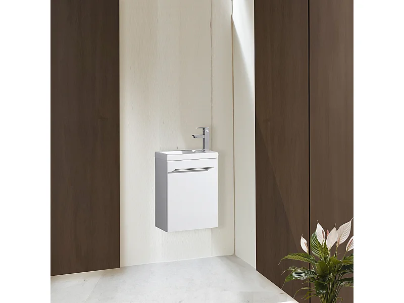 Meuble lave main vasque 40 cm blanc laqué Aquapixo