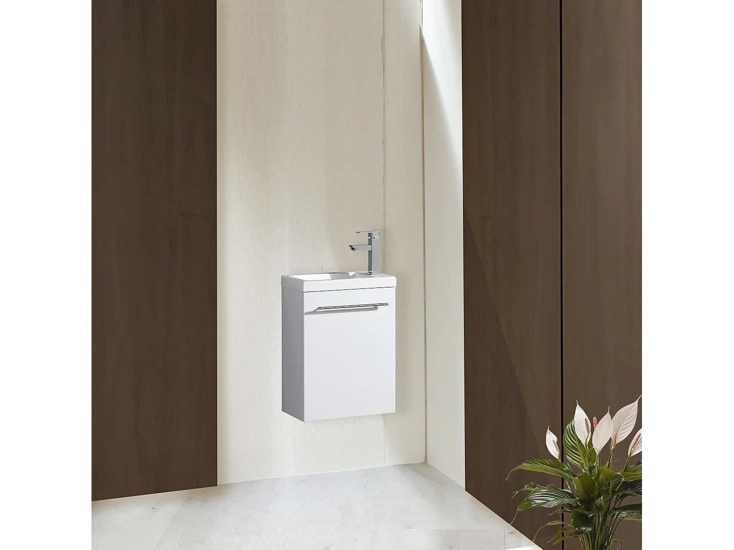 Meuble lave main vasque 40 cm blanc laqué Aquapixo