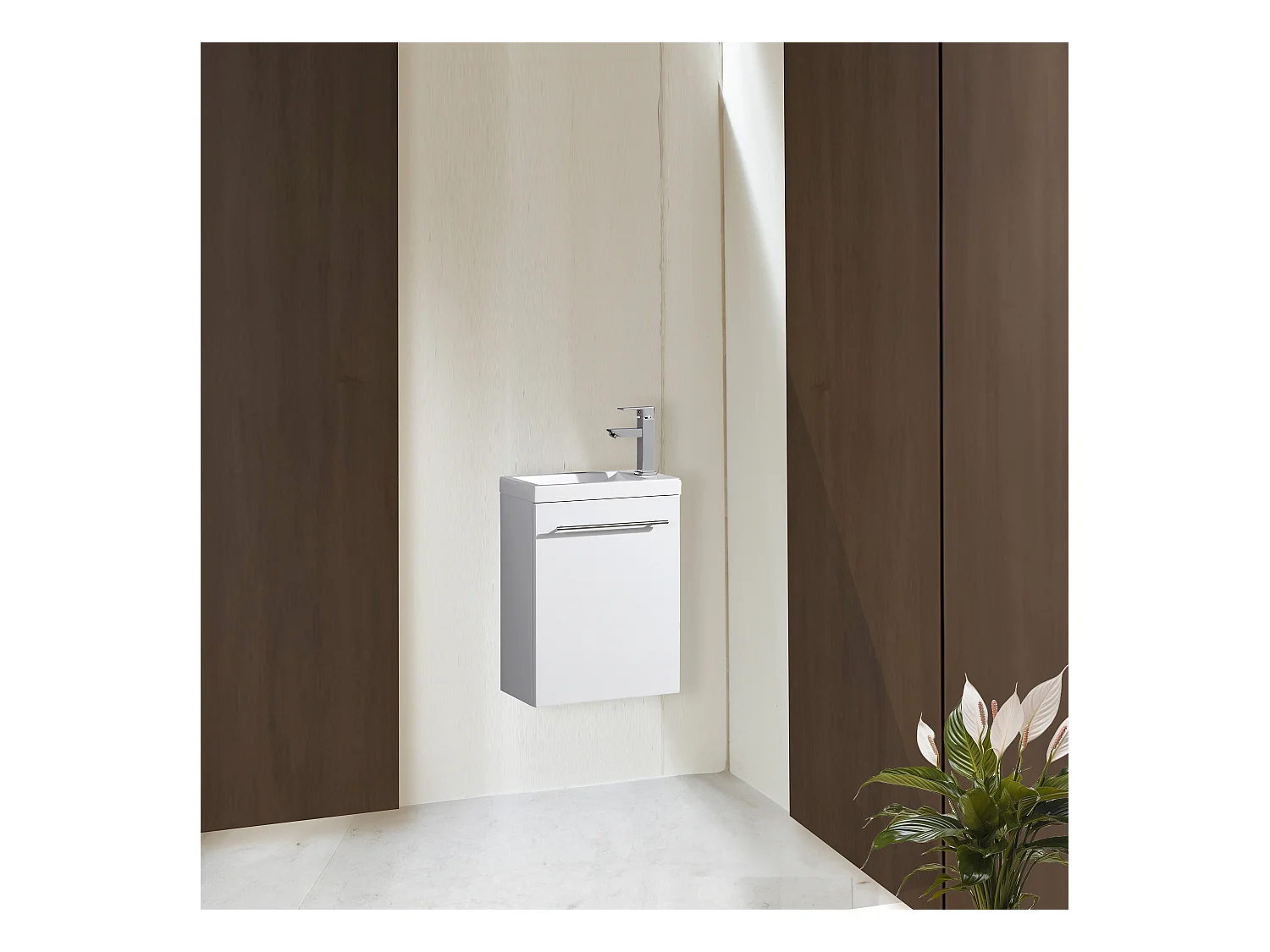 Meuble lave main vasque 40 cm blanc laqué Aquapixo