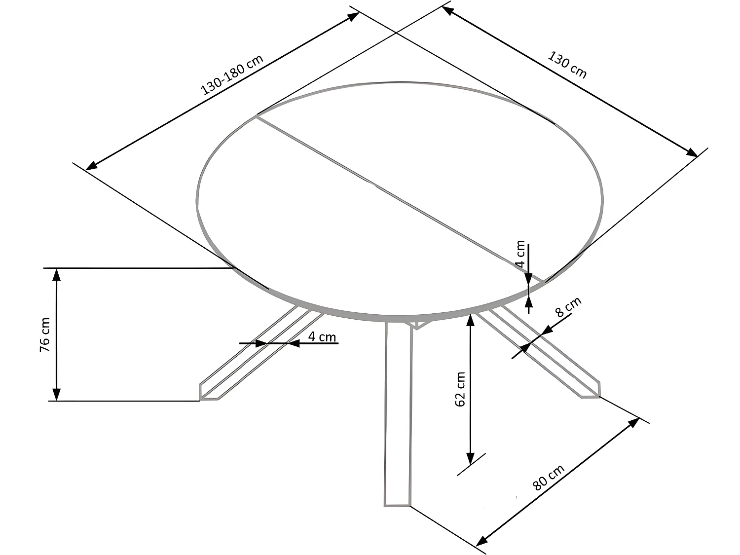 Table à manger extensible en verre 130-180 x 130 x 76 cm -