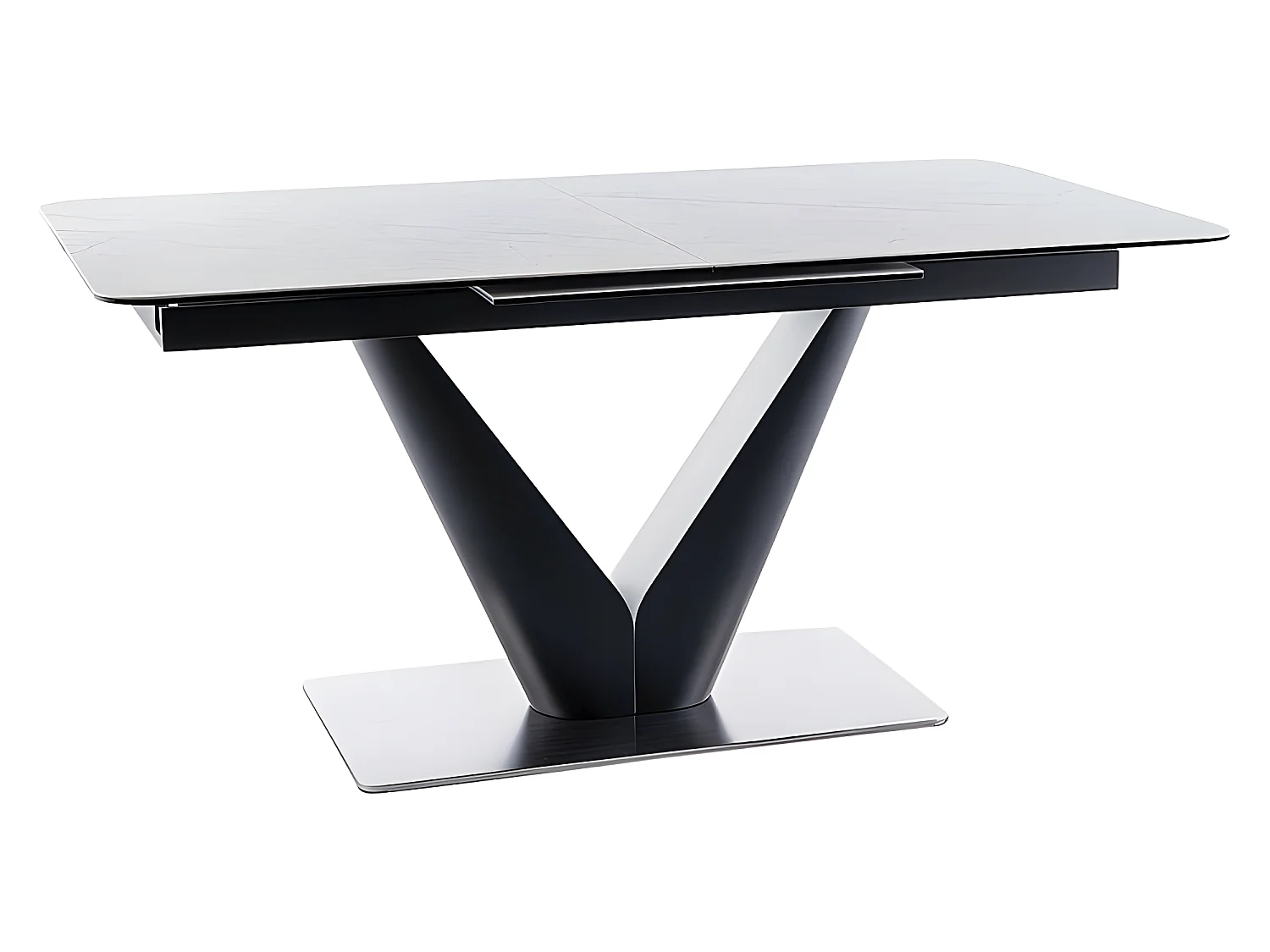 Table à manger extensible 160-220 x 90 x 76 cm - Blanc effet marbre/Noir mat