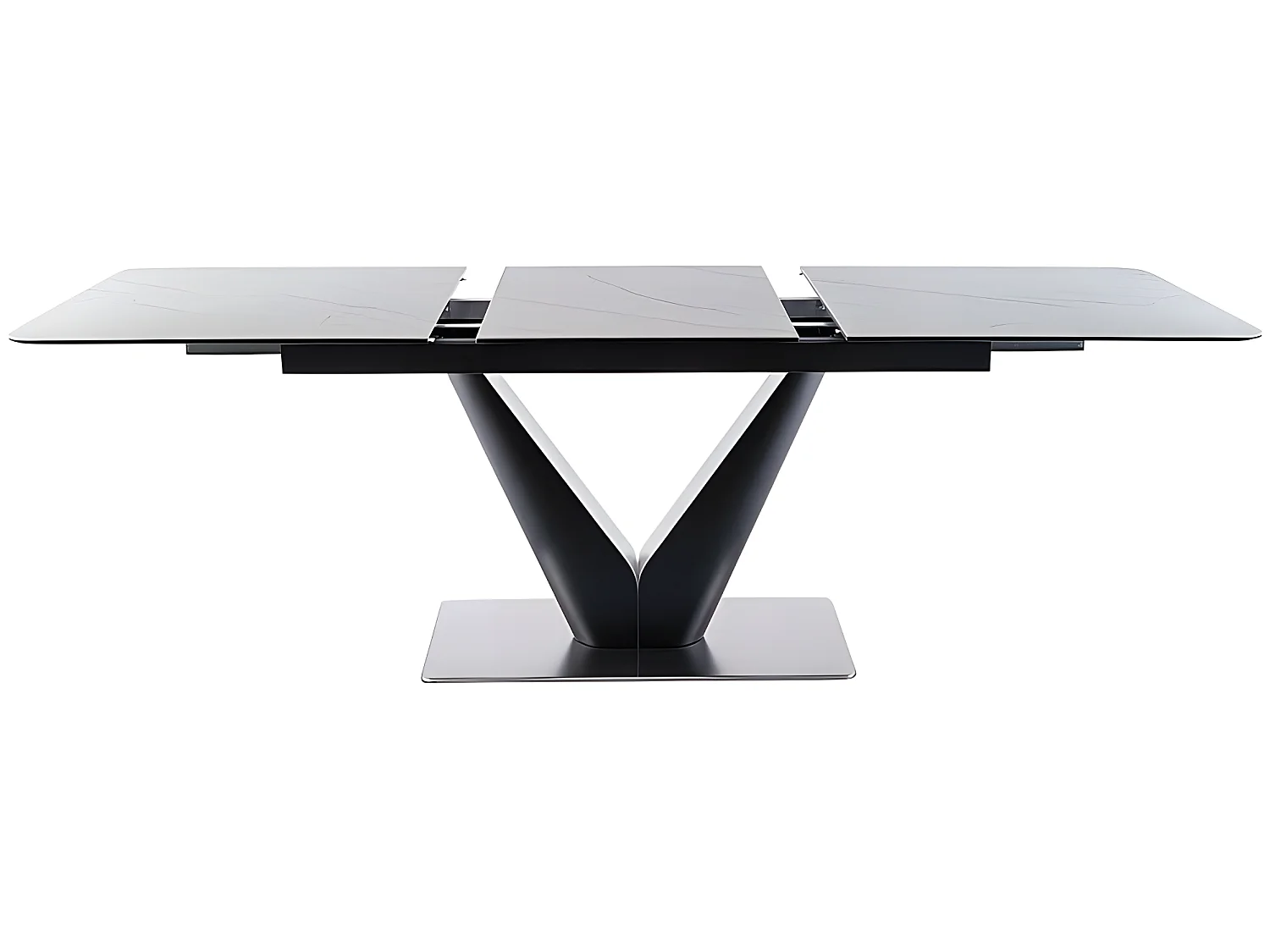 Table à manger extensible 160-220 x 90 x 76 cm - Blanc effet marbre/Noir mat