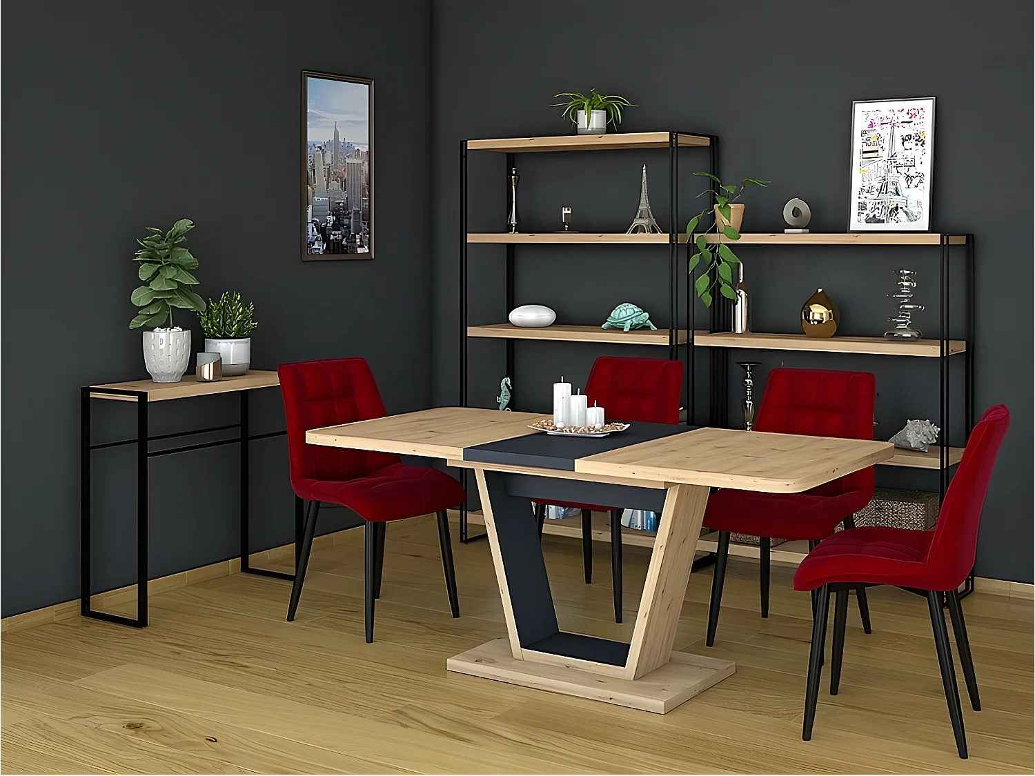 Table à manger extensible 120-160 x 80 x 76 cm - Chêne artisanal/Noir mat