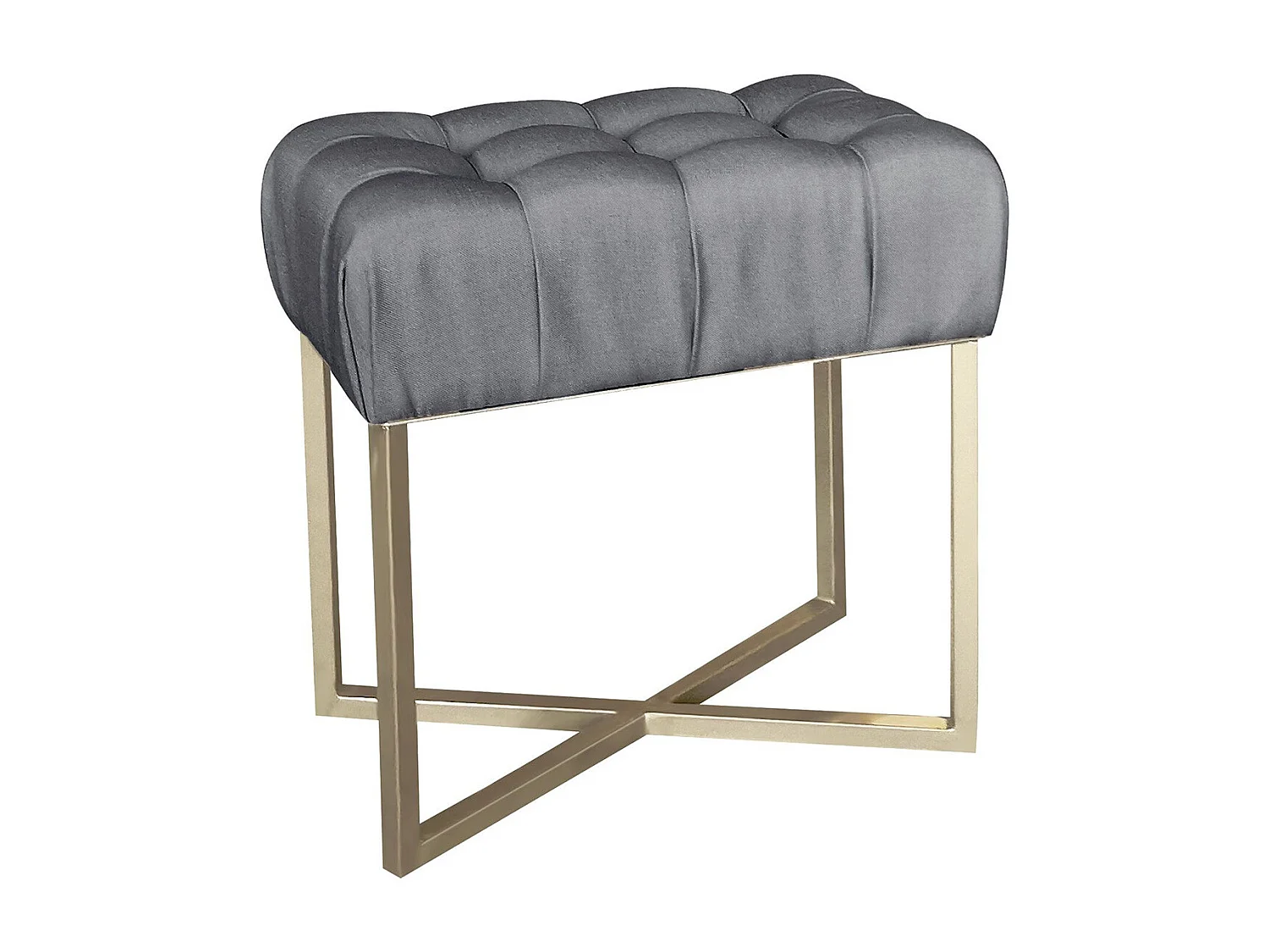 Tabouret pouf rectangle Fauve Tissu Gris Foncé pied Or