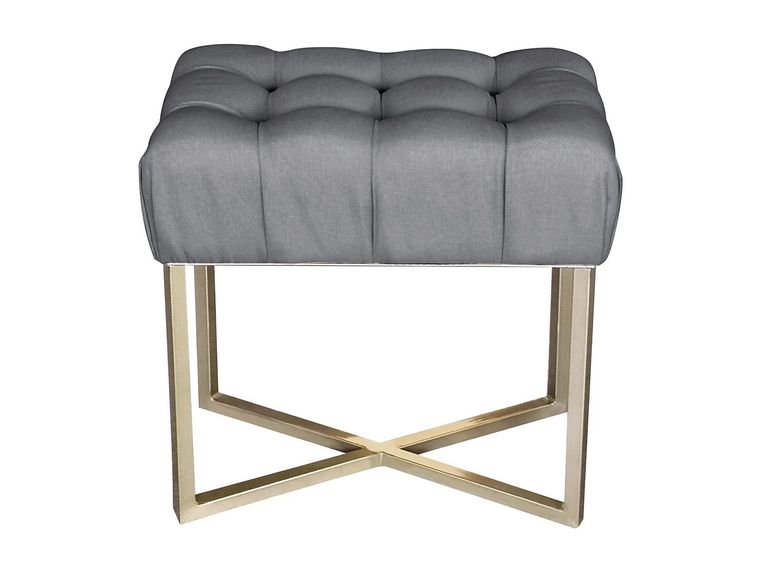 Tabouret pouf rectangle Fauve Tissu Gris Foncé pied Or