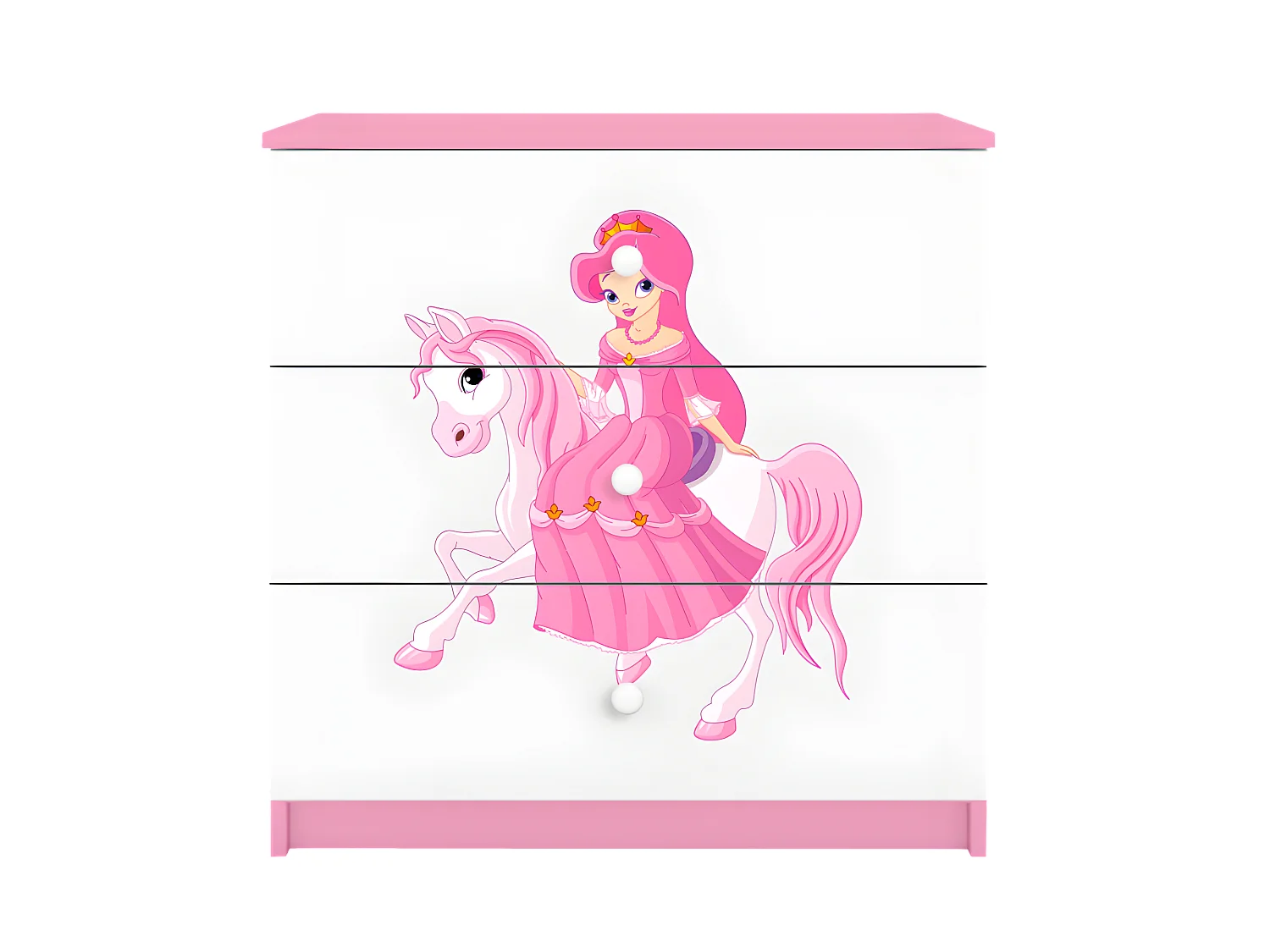 Commode enfant PRINCESSE SUR SON CHEVAL - 3 tiroirs 80 cm x 80 cm x 40 cm - Rose
