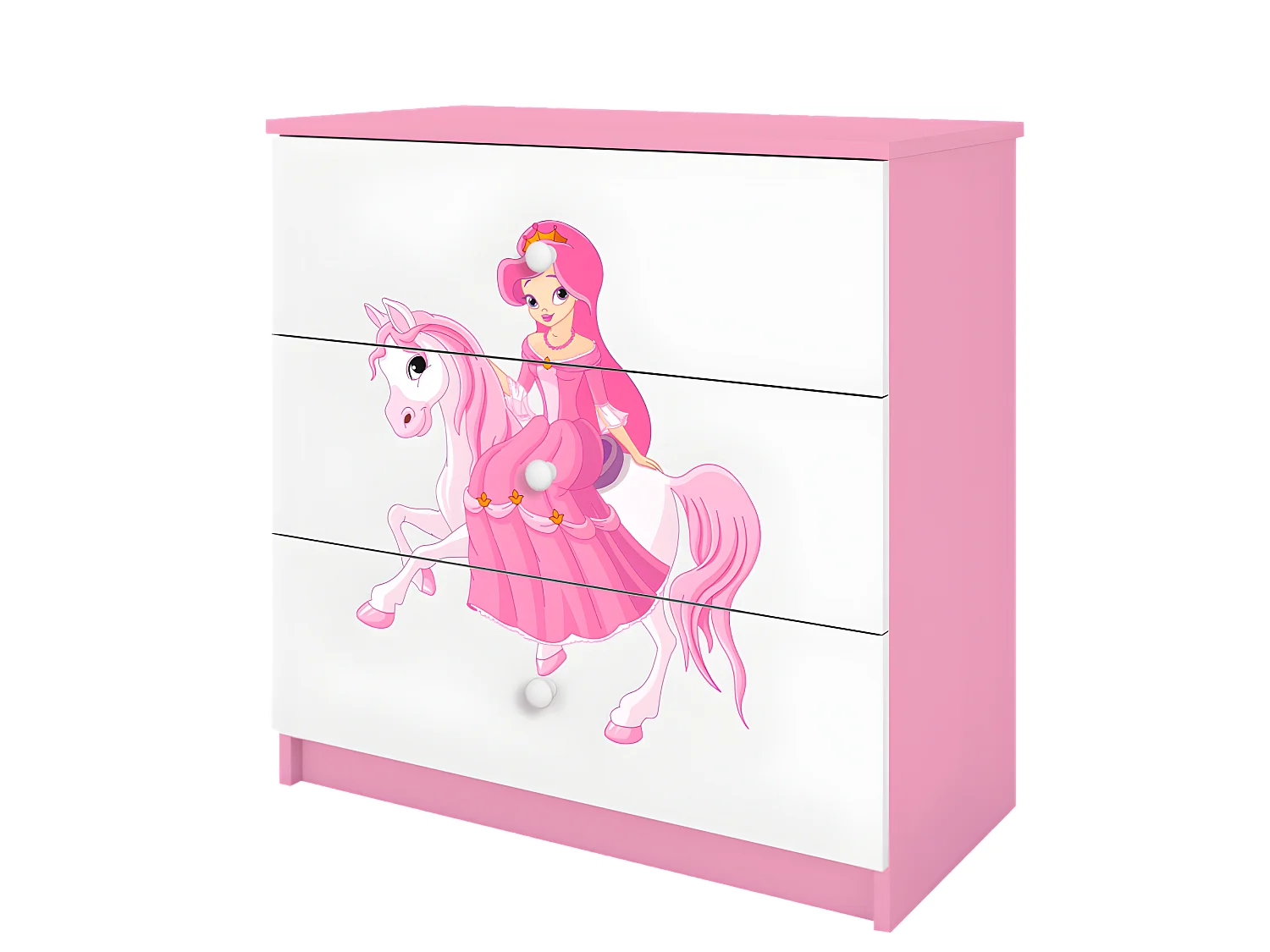 Commode enfant PRINCESSE SUR SON CHEVAL - 3 tiroirs 80 cm x 80 cm x 40 cm - Rose