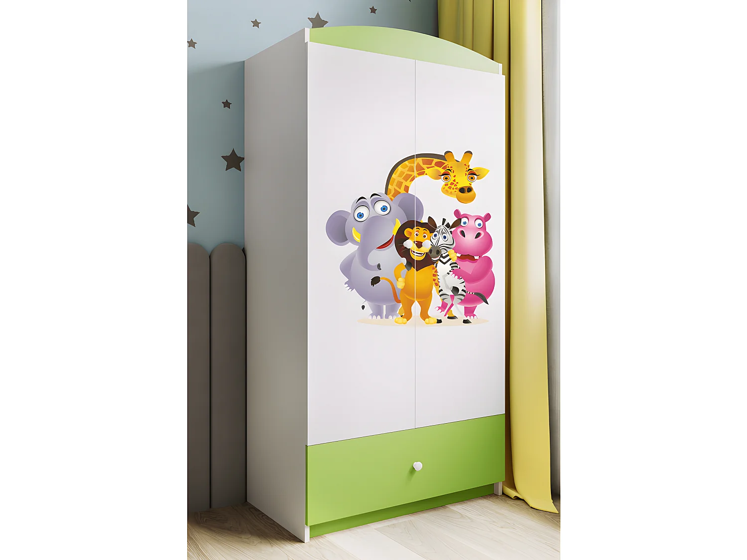 Armoire enfant zoo 2 portes 1 tiroir de rangement - Vert