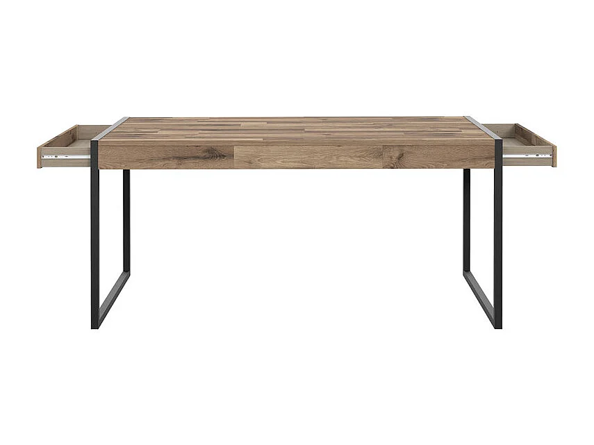 Table 166 cm 2 tiroirs décor bois recyclé et métal noir - APACHE
