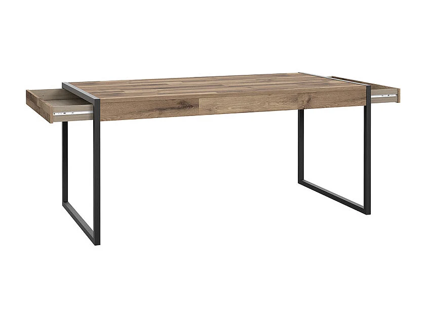 Table 166 cm 2 tiroirs décor bois recyclé et métal noir - APACHE
