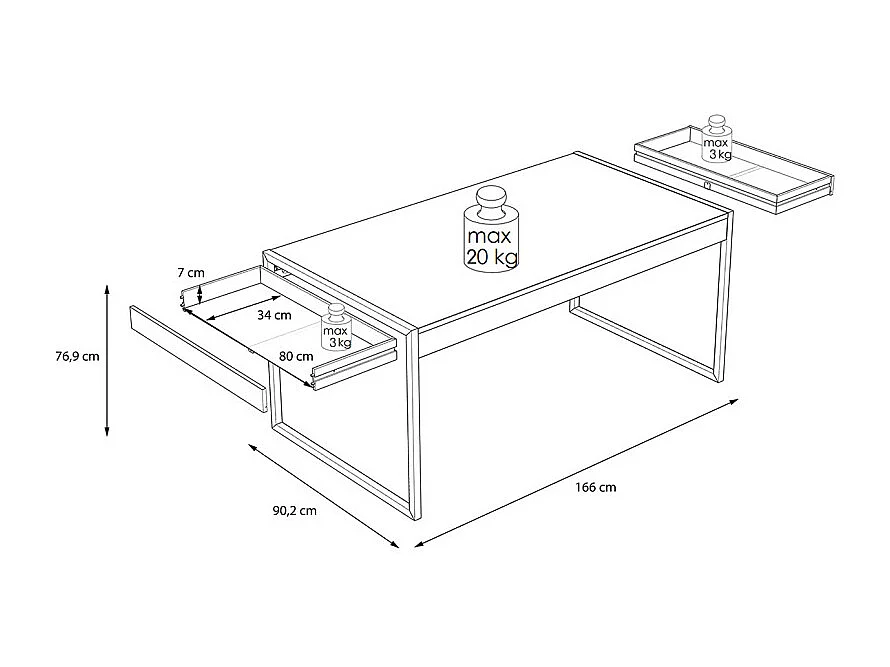 Table 166 cm 2 tiroirs décor bois recyclé et métal noir - APACHE