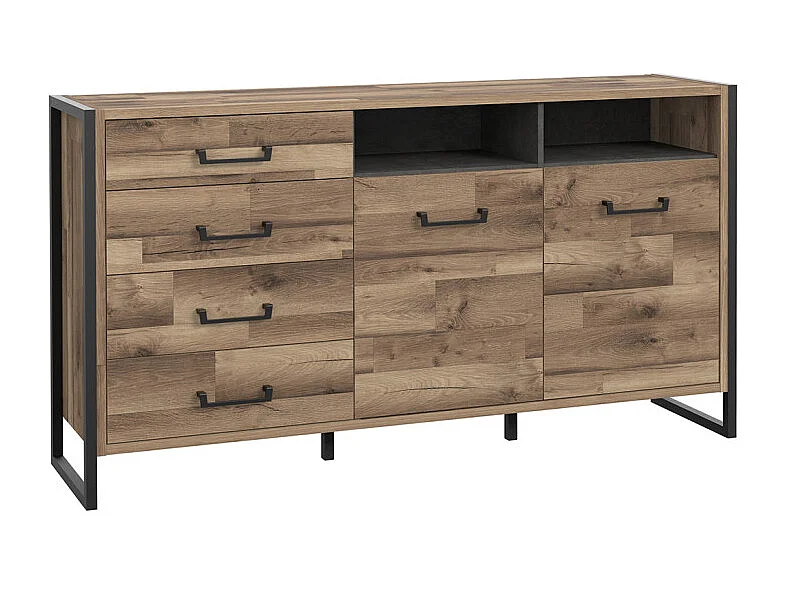 Buffet 169 cm 2 portes 4 tiroirs décor bois recyclé et métal - APACHE