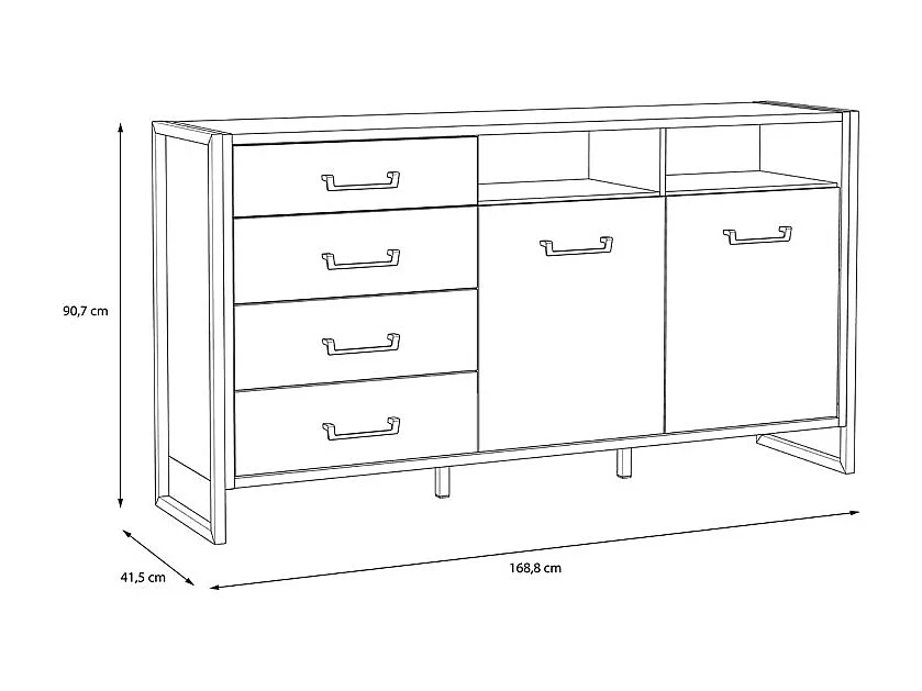 Buffet 169 cm 2 portes 4 tiroirs décor bois recyclé et métal - APACHE