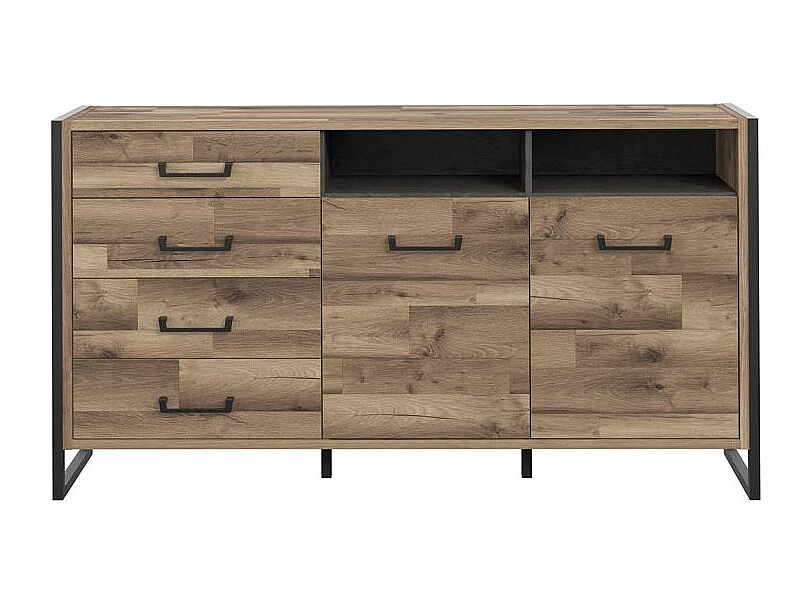 Buffet 169 cm 2 portes 4 tiroirs décor bois recyclé et métal - APACHE