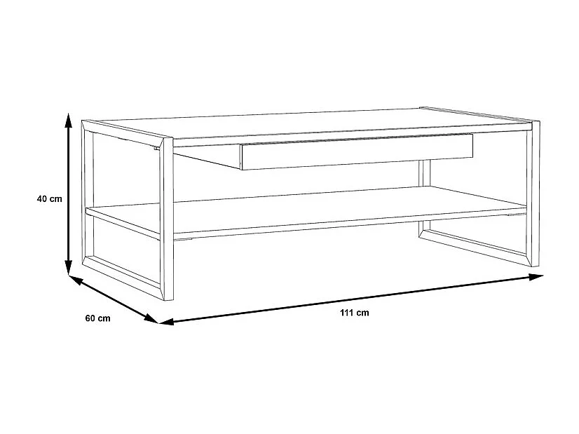Table basse 110 cm 1 tiroir décor bois recyclé et métal noir - APACHE