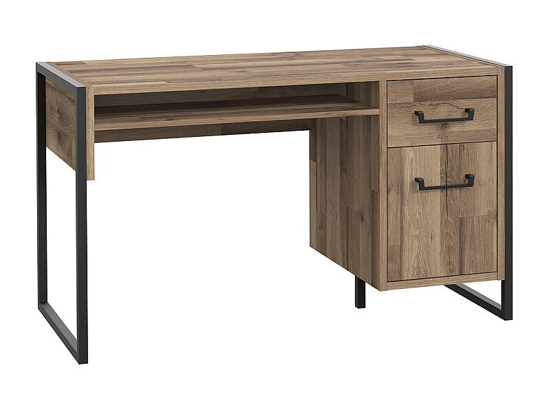 Bureau droit 1 porte 1 tiroir décor bois recyclé métal noir - APACHE