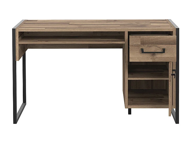 Bureau droit 1 porte 1 tiroir décor bois recyclé métal noir - APACHE