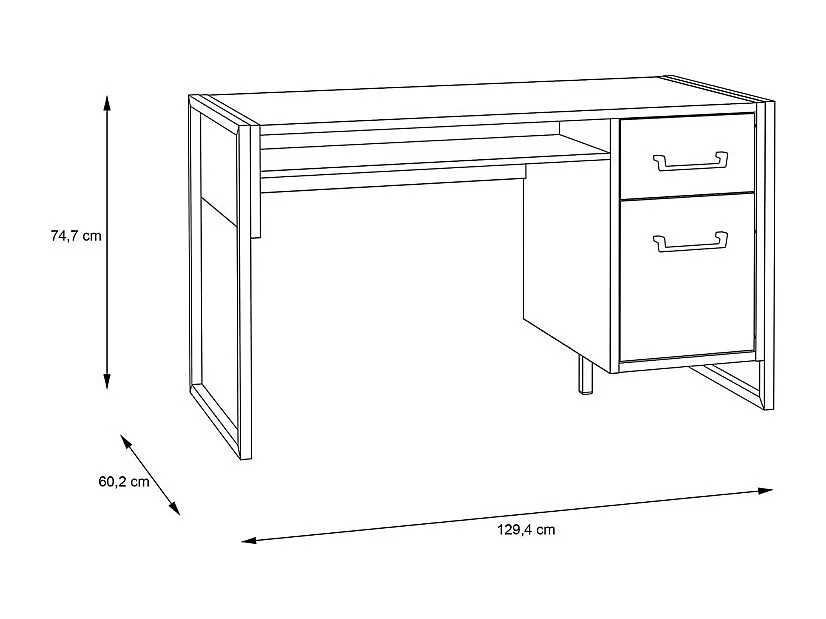 Bureau droit 1 porte 1 tiroir décor bois recyclé métal noir - APACHE