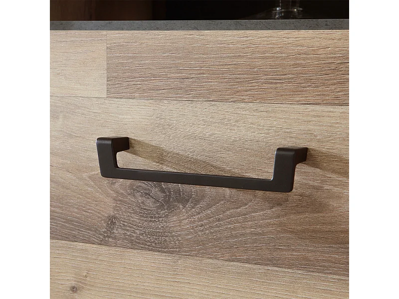 Bureau droit 1 porte 1 tiroir décor bois recyclé métal noir - APACHE